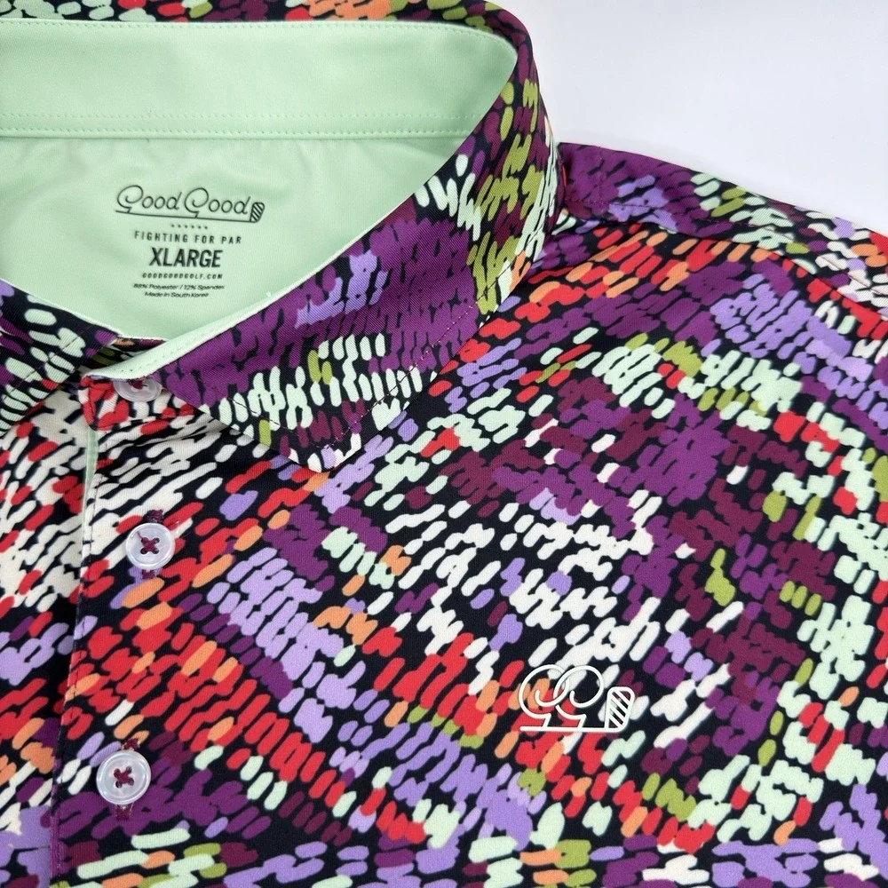 Good Good Golf Polo Men XL Multicolor Abstract Performance Stretch‎ Shirt